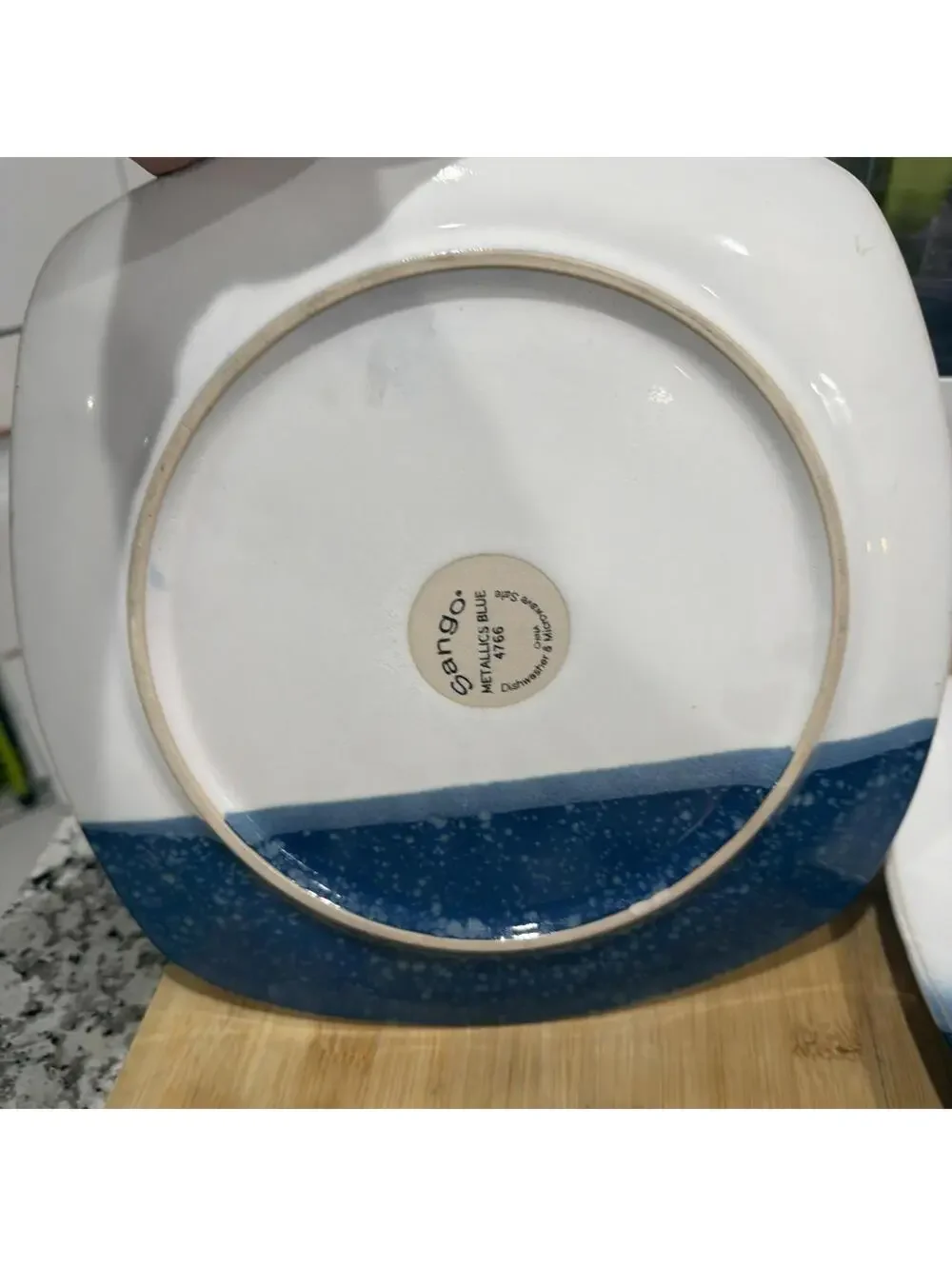 Set of 4 Vintage SANGO Metallic (Ocean) Blue 4766 Square Dinner Plates Dish 11”